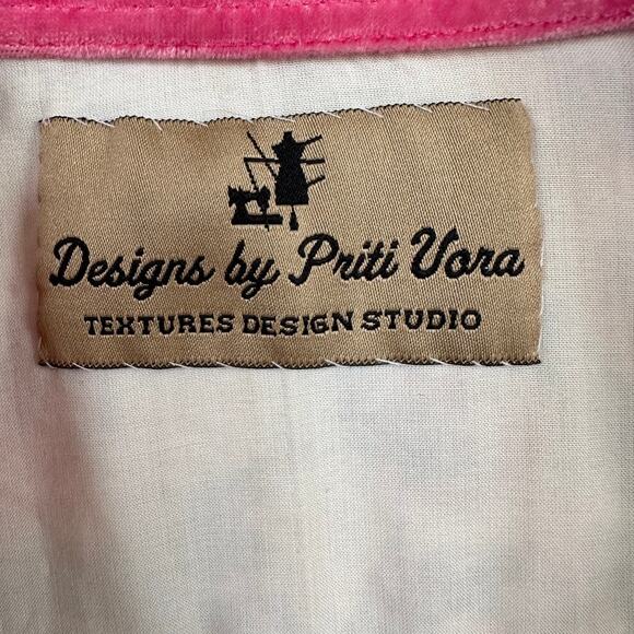 Designs by Priti Vora Floral Tunic 3/4 Sleeves Velvet Trim Embellished Pink S - Picture 8 of 8